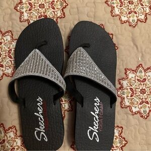 Skechers Black and Silver Women's Flats